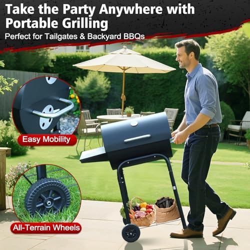 SUNLIFER Barrel Barbecue Charcoal Grill: Premium Spacious Outdoor BBQ Grill with Side Table - Ideal for Patio Cooking Backyard Grilling Camping Picnics Tailgating Parties - Image 4