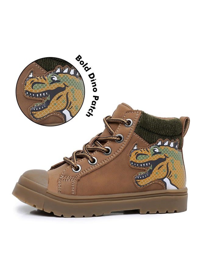 Ahannie Toddler Boys Boots – Kids Dinosaur Ankle Fall Boots with Side Zipper Water-Resistant Outdoor Shoes (Toddler/Little Kid), Brown, 8 Toddler - Image 2