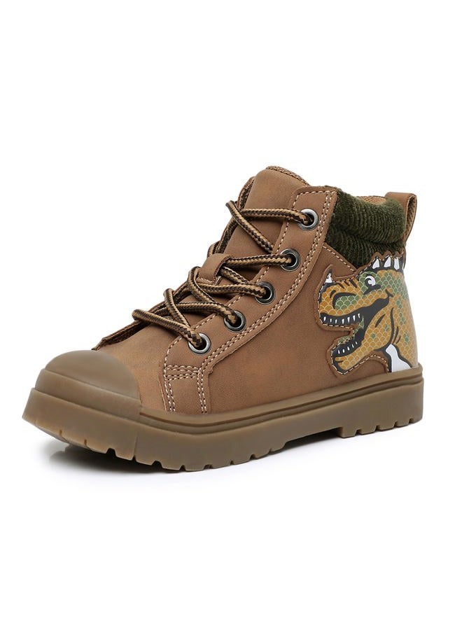 Ahannie Toddler Boys Boots – Kids Dinosaur Ankle Fall Boots with Side Zipper Water-Resistant Outdoor Shoes (Toddler/Little Kid), Brown, 8 Toddler - Image 1
