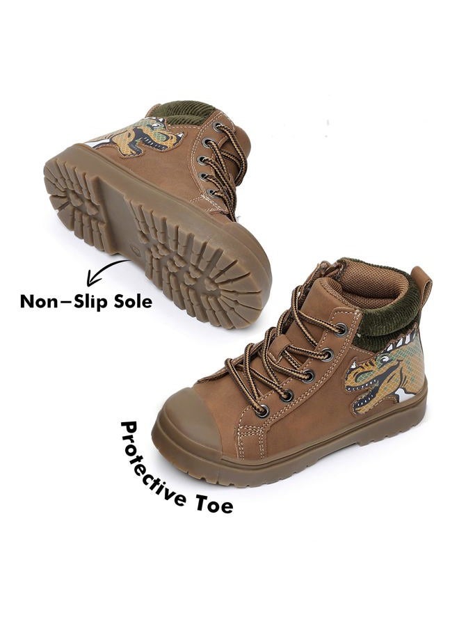 Ahannie Toddler Boys Boots – Kids Dinosaur Ankle Fall Boots with Side Zipper Water-Resistant Outdoor Shoes (Toddler/Little Kid), Brown, 8 Toddler - Image 4