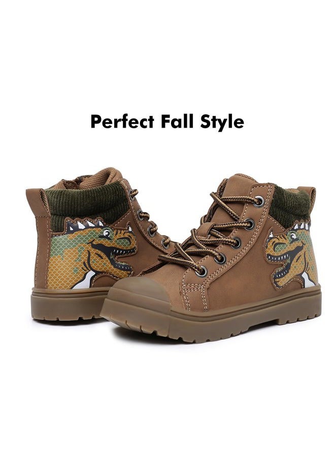 Ahannie Toddler Boys Boots – Kids Dinosaur Ankle Fall Boots with Side Zipper Water-Resistant Outdoor Shoes (Toddler/Little Kid), Brown, 8 Toddler - Image 5