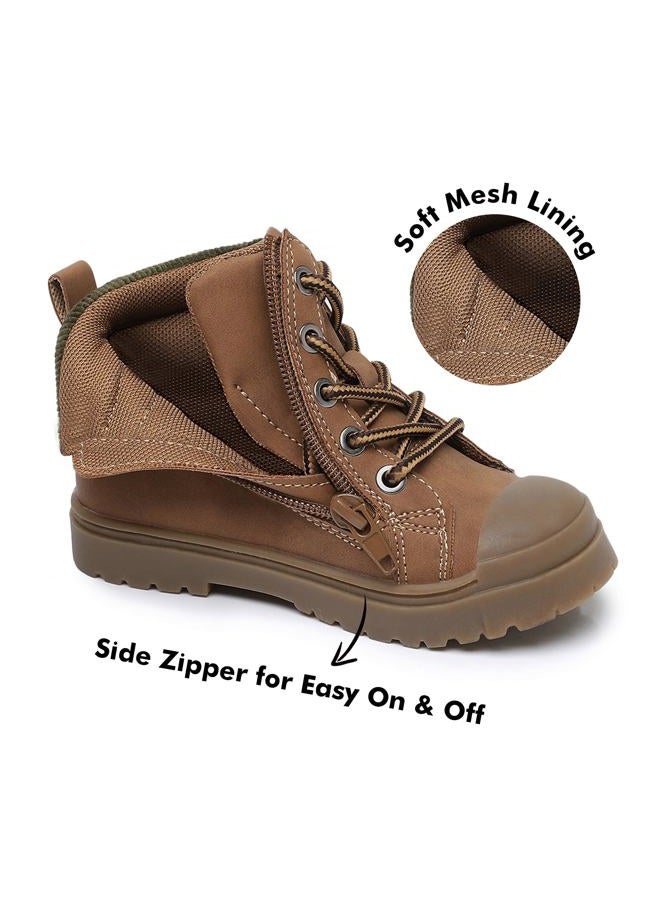 Ahannie Toddler Boys Boots – Kids Dinosaur Ankle Fall Boots with Side Zipper Water-Resistant Outdoor Shoes (Toddler/Little Kid), Brown, 8 Toddler - Image 3