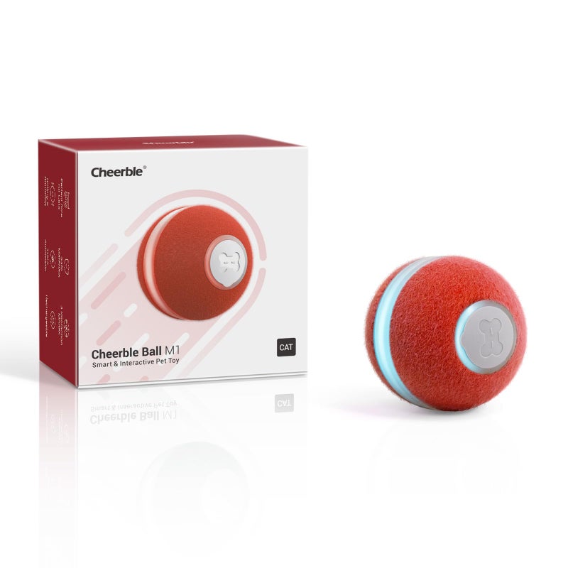 Cheerble Interactive Cat Ball Toy, Automatic Moving Ball Toy for Indoor Cat Kitten, Electric Pet Toy Fun Gift with Light, High Energy Cat Toys, Red - Image 1