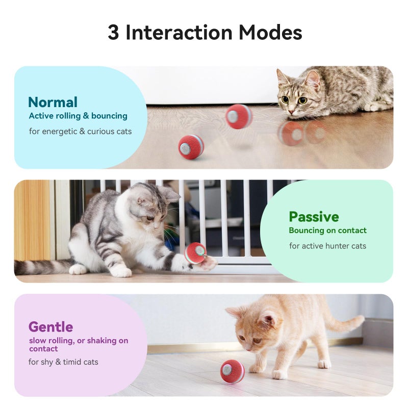 Cheerble Interactive Cat Ball Toy, Automatic Moving Ball Toy for Indoor Cat Kitten, Electric Pet Toy Fun Gift with Light, High Energy Cat Toys, Red - Image 2