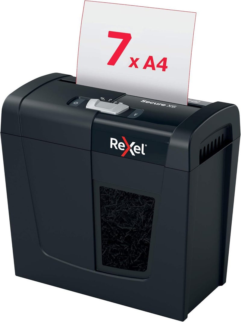 Rexel GBC Secure X6 Cross-Cut Paper Shredder with 7 Sheets Capacity, and 10L Bin, P4 Security, 3 min Continuous Run-time, 2 Years Warranty - Image 4