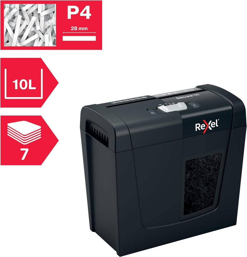 Rexel GBC Secure X6 Cross-Cut Paper Shredder with 7 Sheets Capacity, and 10L Bin, P4 Security, 3 min Continuous Run-time, 2 Years Warranty - Image 3