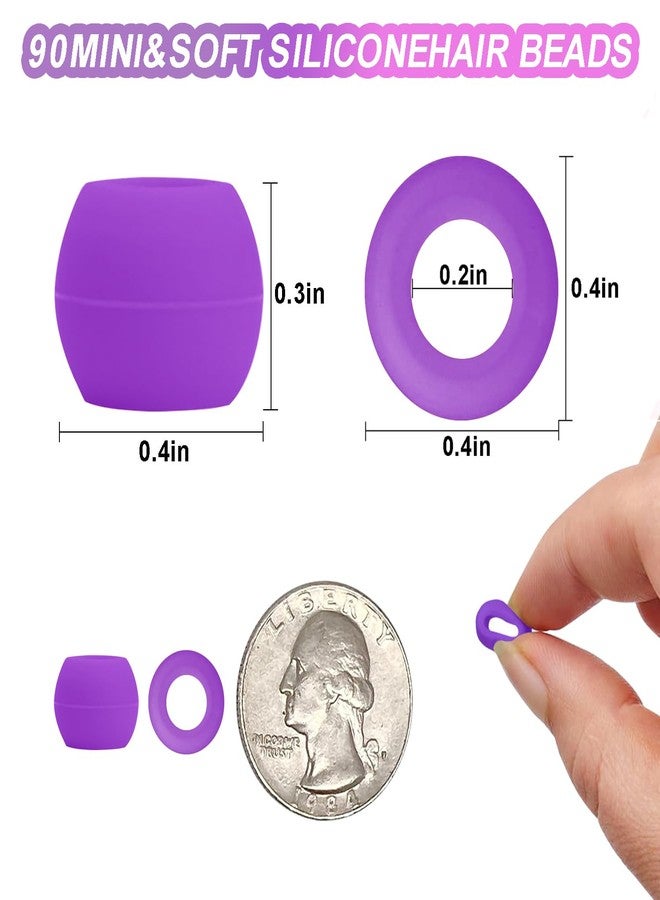 Everfunny 90 Pcs Silicone Hair Beads for Women Girls Braids, Soft Colorful Pony Beads Bulk for Kids Girls Women Hair Accessories for Braids (Purple) - Image 2
