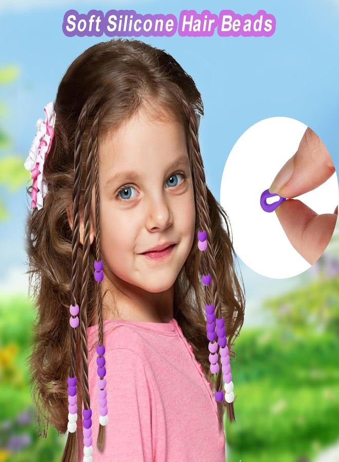Everfunny 90 Pcs Silicone Hair Beads for Women Girls Braids, Soft Colorful Pony Beads Bulk for Kids Girls Women Hair Accessories for Braids (Purple) - Image 4