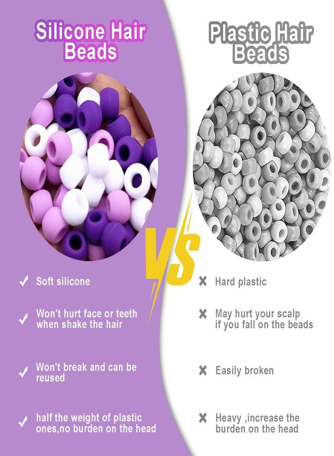 Everfunny 90 Pcs Silicone Hair Beads for Women Girls Braids, Soft Colorful Pony Beads Bulk for Kids Girls Women Hair Accessories for Braids (Purple) - Image 5