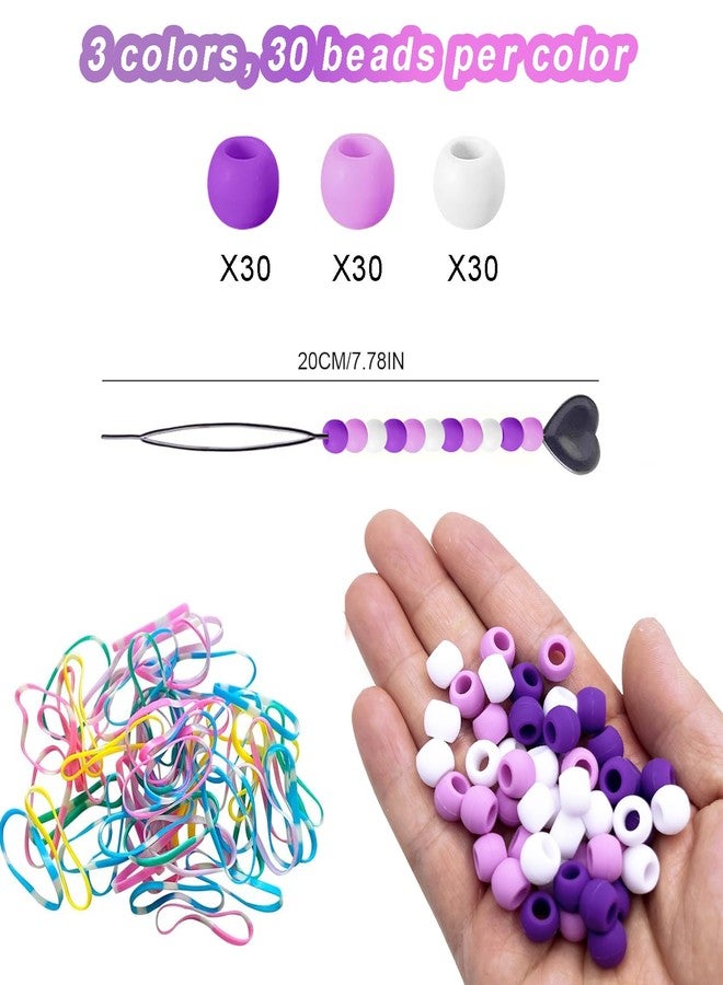 Everfunny 90 Pcs Silicone Hair Beads for Women Girls Braids, Soft Colorful Pony Beads Bulk for Kids Girls Women Hair Accessories for Braids (Purple) - Image 3