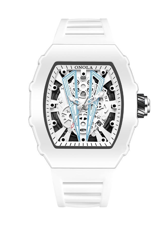 ONOLA ​​ONOLA Men's Fashion Quartz Watch - Cream White Case with White Silicone Strap, 30M Water Resistance, Trendy Sporty Style, Perfect for Casual Wear, Gym Sessions & Social Events​​ - Image 1