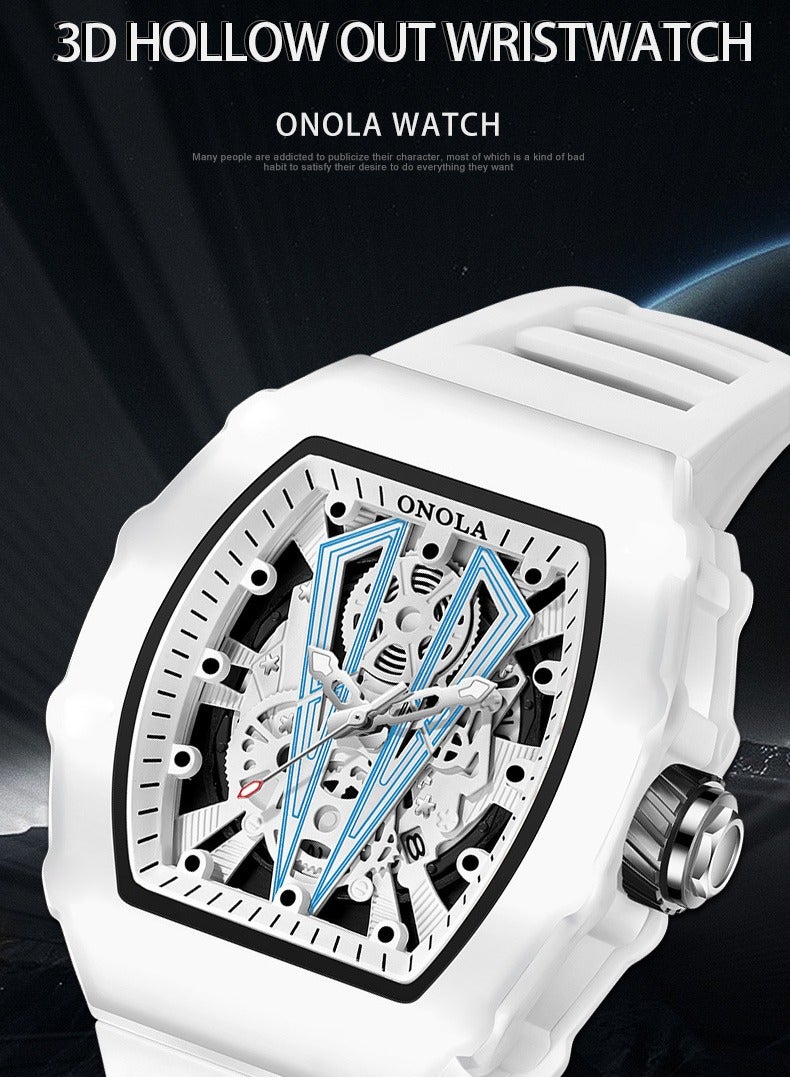 ONOLA ​​ONOLA Men's Fashion Quartz Watch - Cream White Case with White Silicone Strap, 30M Water Resistance, Trendy Sporty Style, Perfect for Casual Wear, Gym Sessions & Social Events​​ - Image 2