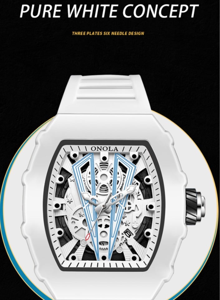 ONOLA ​​ONOLA Men's Fashion Quartz Watch - Cream White Case with White Silicone Strap, 30M Water Resistance, Trendy Sporty Style, Perfect for Casual Wear, Gym Sessions & Social Events​​ - Image 3