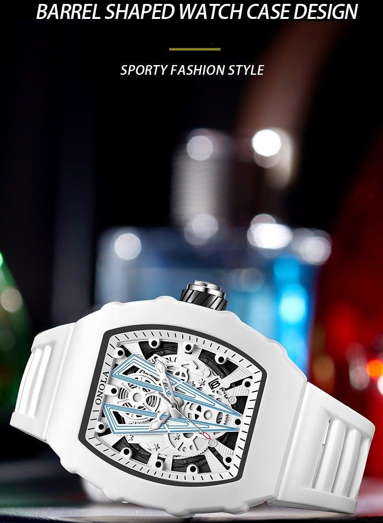ONOLA ​​ONOLA Men's Fashion Quartz Watch - Cream White Case with White Silicone Strap, 30M Water Resistance, Trendy Sporty Style, Perfect for Casual Wear, Gym Sessions & Social Events​​ - Image 4
