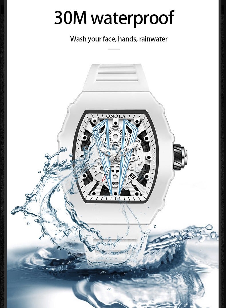 ONOLA ​​ONOLA Men's Fashion Quartz Watch - Cream White Case with White Silicone Strap, 30M Water Resistance, Trendy Sporty Style, Perfect for Casual Wear, Gym Sessions & Social Events​​ - Image 5