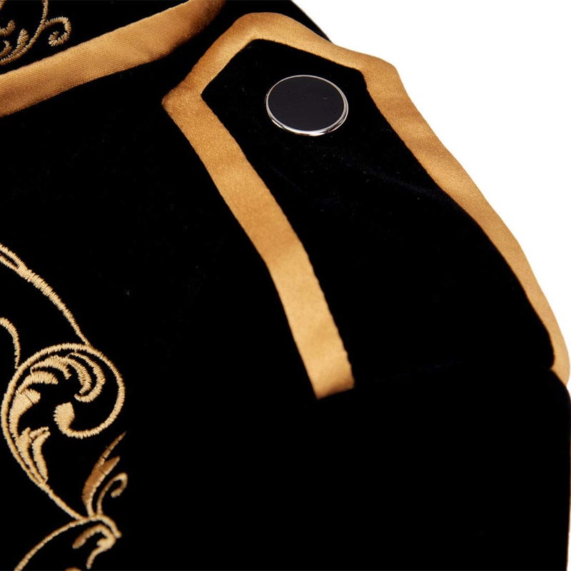 PYJTRL Mens Stylish Court Prince Black Velvet Gold Embroidery Blazer Suit Jacket (Black, 44) - Image 4