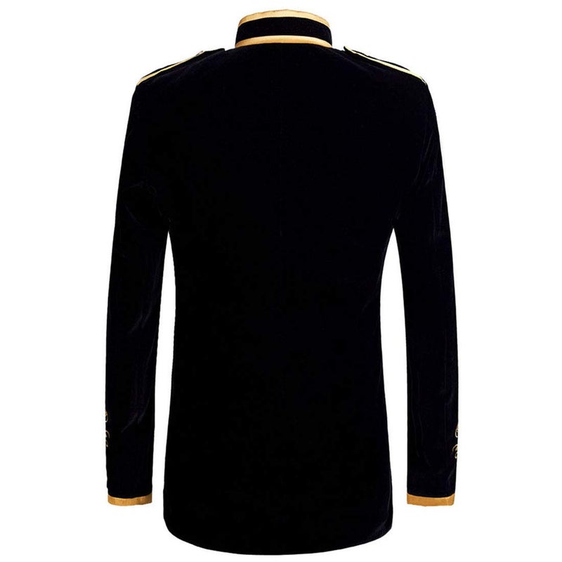 PYJTRL Mens Stylish Court Prince Black Velvet Gold Embroidery Blazer Suit Jacket (Black, 44) - Image 2