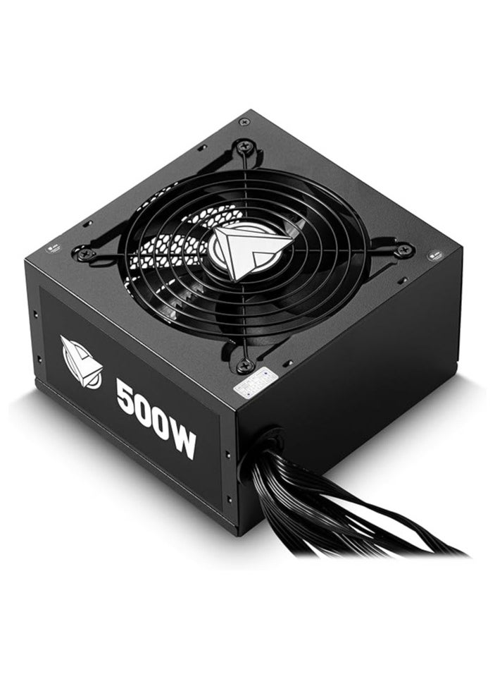 Power Systems Supply for PC, 500W High-End Power Supply Unit Low-Noise, Sleeved Cables, ATX, 80 Plus White, Certification with High Efficiency