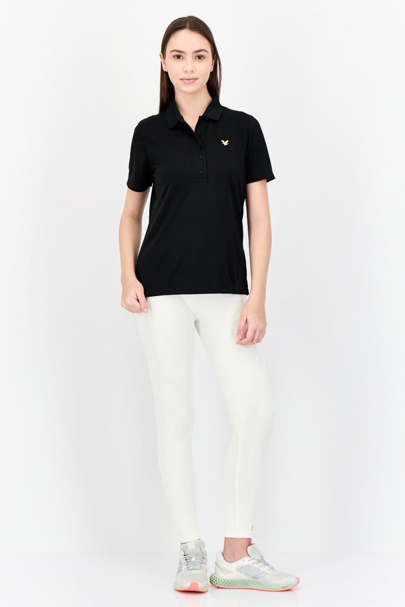 Lyle & Scott Women Regular Fit Embroidered Logo Short Sleeve  Polo Shirt, Black  - Image 4