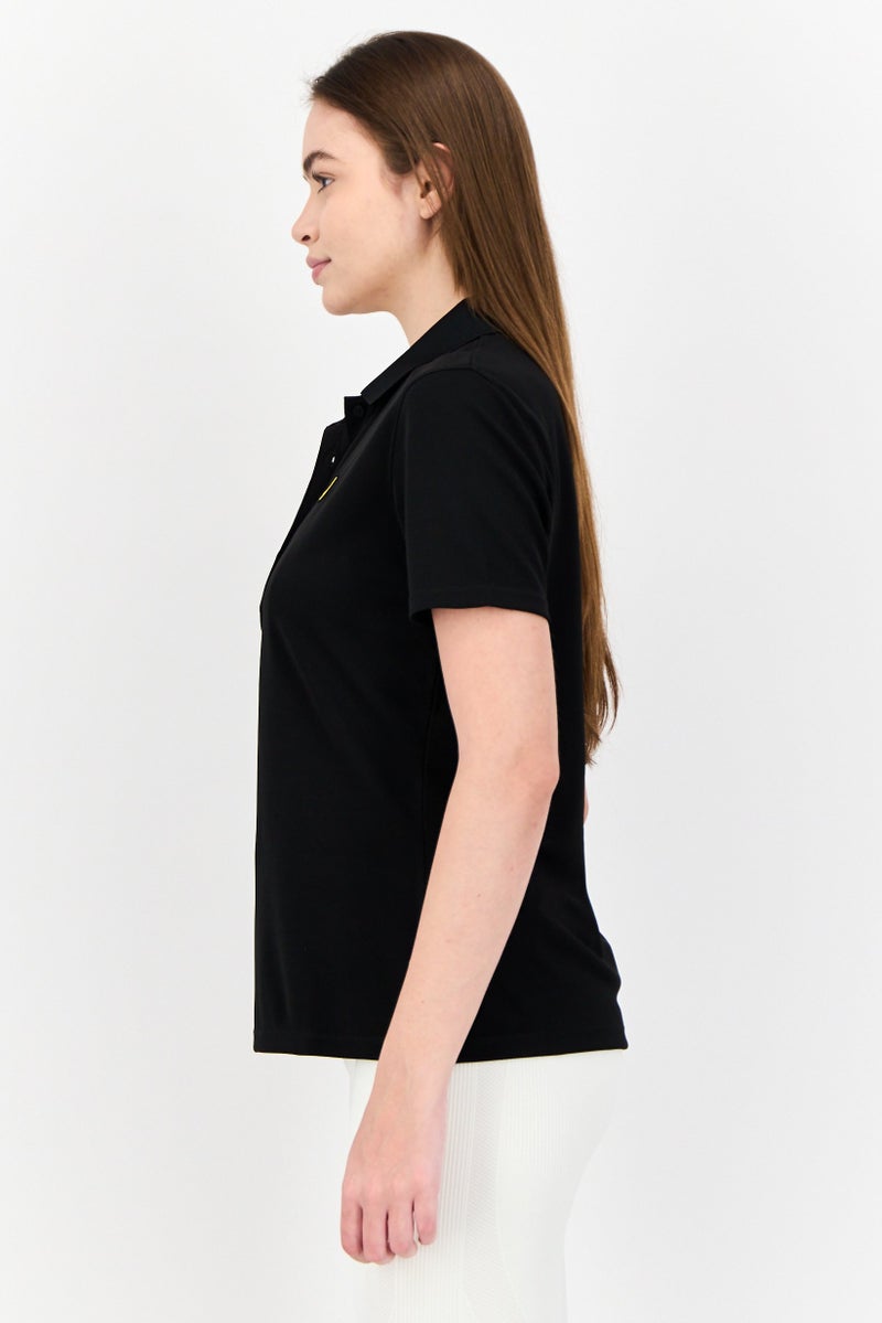 Lyle & Scott Women Regular Fit Embroidered Logo Short Sleeve  Polo Shirt, Black  - Image 2
