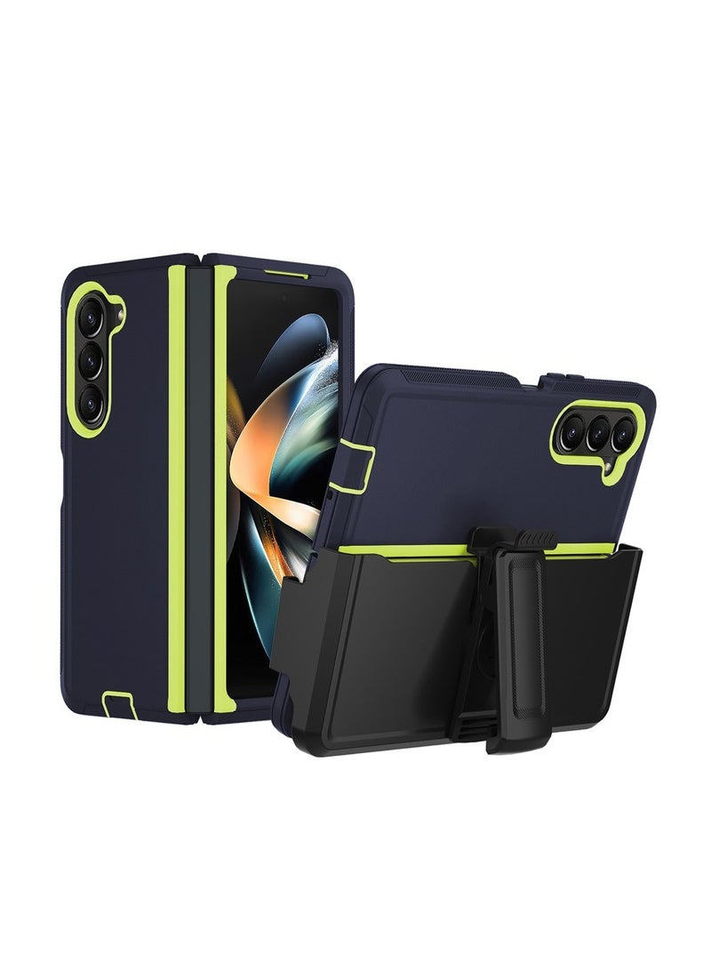 عام الغلاف متوافق مع Samsung Galaxy Z Fold 5 مع جاكيت حزام، حماية عسكرية مُحسّنة، مقاوم للصدمات، مقاوم للسقوط، غطاء دوار مع مشبك حزام