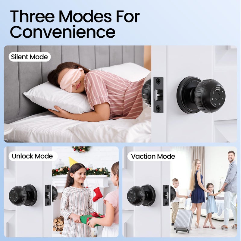 TDCHINGES Fingerprint Smart Door Knob with Keypad Lock 4 in 1 Indoor Biometric Door Knobs Room Thumb Print Door Locks for Bedroom, Key/App Control Black Entry Door Lock for Front Door, Home House Door Hardware - Image 4