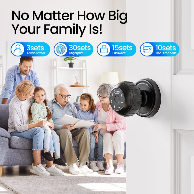 TDCHINGES Fingerprint Smart Door Knob with Keypad Lock 4 in 1 Indoor Biometric Door Knobs Room Thumb Print Door Locks for Bedroom, Key/App Control Black Entry Door Lock for Front Door, Home House Door Hardware - Image 5