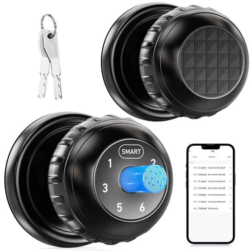TDCHINGES Fingerprint Smart Door Knob with Keypad Lock 4 in 1 Indoor Biometric Door Knobs Room Thumb Print Door Locks for Bedroom, Key/App Control Black Entry Door Lock for Front Door, Home House Door Hardware - Image 1