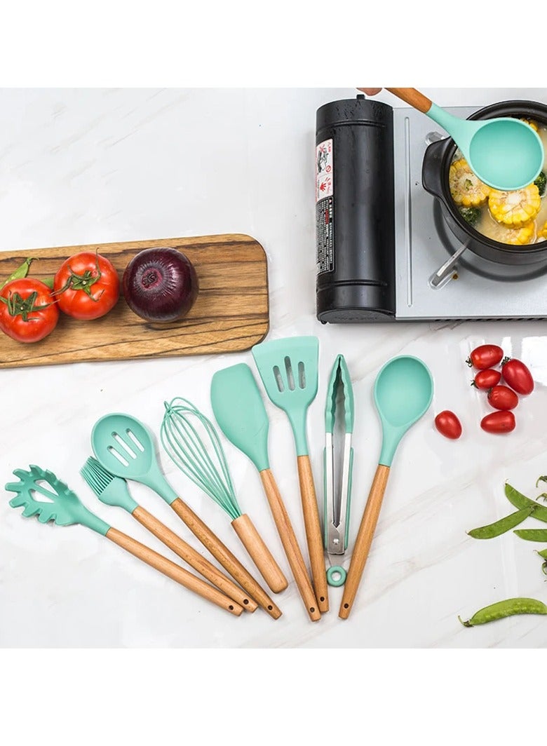 AROAQ 12pcs Silicone Kitchen Utensils Set With Wooden Handle And Storage Bucket, Heat Resistant Silicone Kitchen Spatulas Set, (Red )  - Image 3