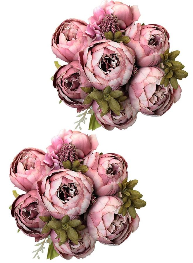 2 Bunch Mauve Super Soft Artificial Peonies 40cm Bouquet 18Stems 18Flower Heads for Home Kitchen Bedroom & Wedding