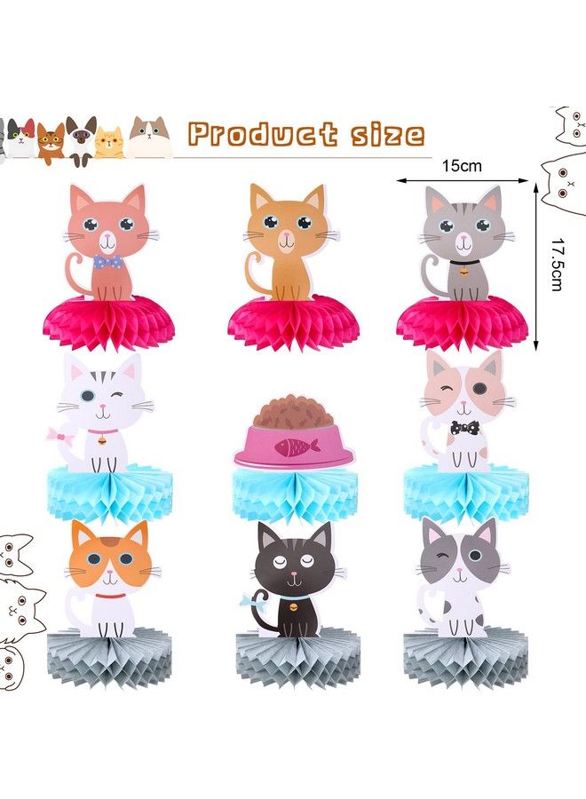 Chinco 9 Pcs Cat Party Centerpieces For Tables Cat Birthday Party Decorations Honeycomb Cat Party Supplies Cat Party Favor Table Decoration Cat Table Topper For Baby Shower Girls Birthday Party - Image 4