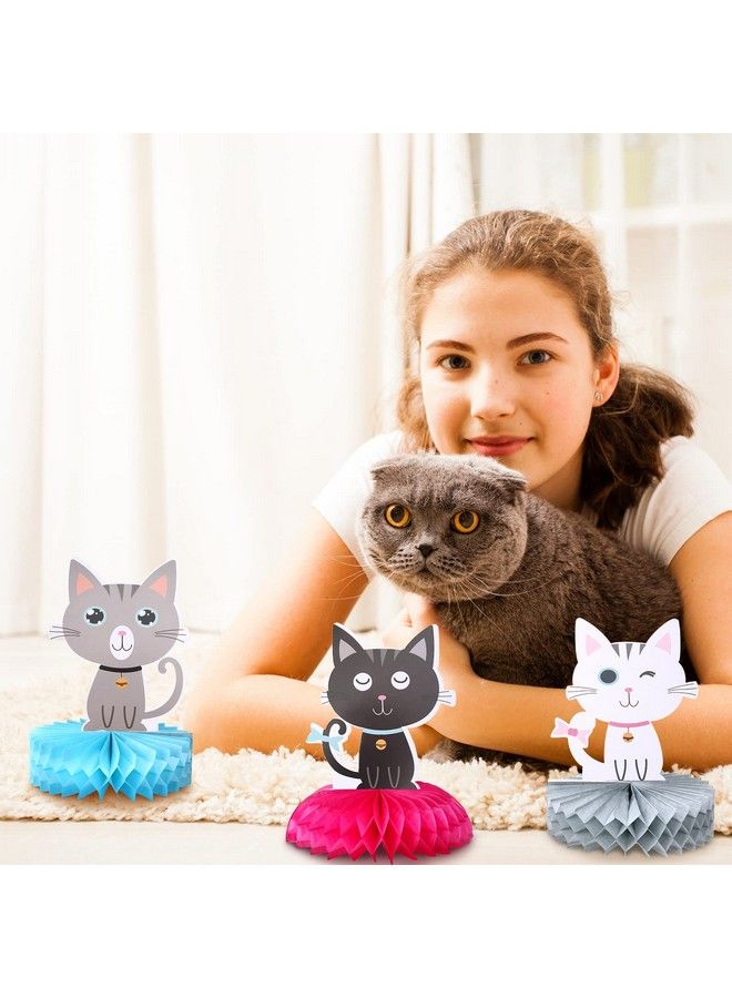Chinco 9 Pcs Cat Party Centerpieces For Tables Cat Birthday Party Decorations Honeycomb Cat Party Supplies Cat Party Favor Table Decoration Cat Table Topper For Baby Shower Girls Birthday Party - Image 5