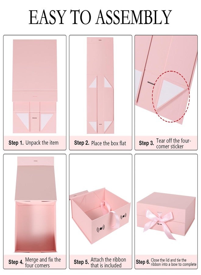 LFBOX Pink Gift Box with Ribbon Magnetic Lids 10.2x9x3.74 in, Bridesmaid Groomsman Proposal Boxes, Wedding Graduation Storage Box 1 Pack - Image 3