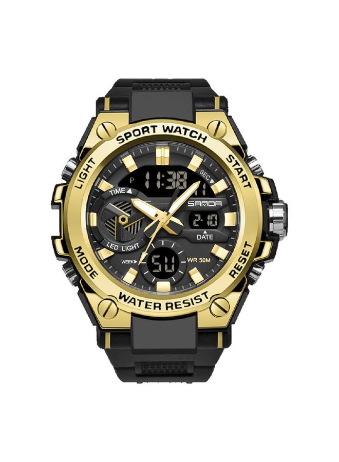 Sanda Sports Outdoor Waterproof Watch Analog Digital Date Alarm Stopwatch Large Dial Men's Watch - Image 2