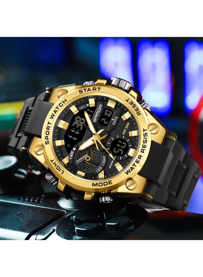 Sanda Sports Outdoor Waterproof Watch Analog Digital Date Alarm Stopwatch Large Dial Men's Watch - Image 3
