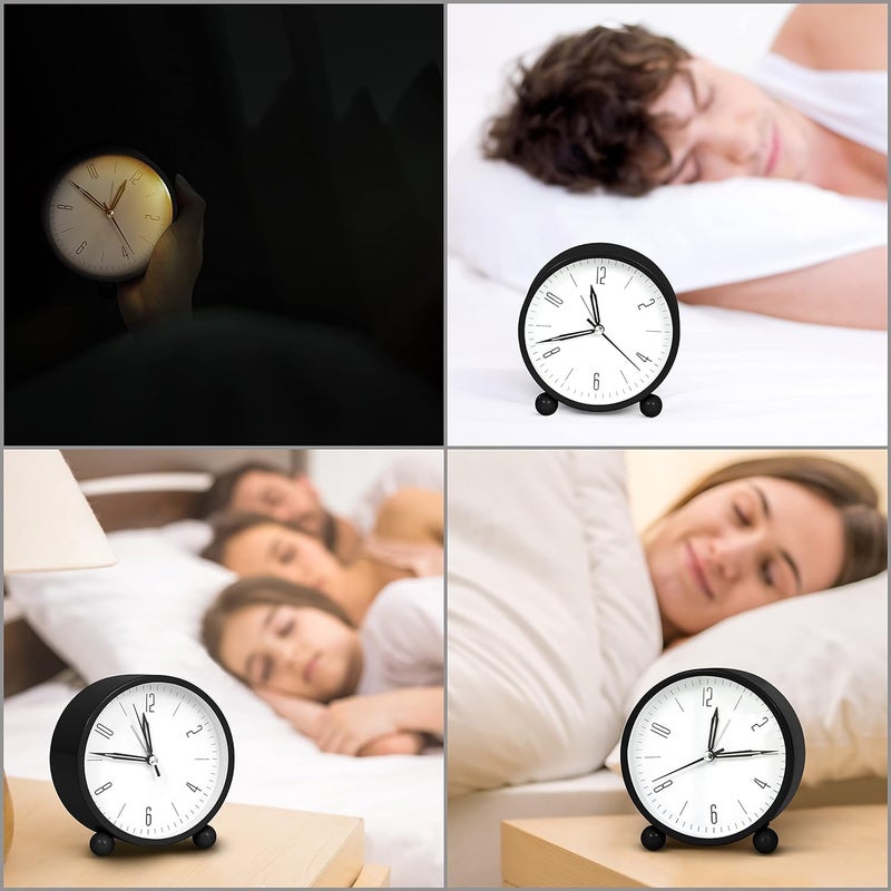 PXBQ Table Clocks Simple Design Small Desk Clock Night LightSilent NonTickingBattery Poweredfor Kids Bedroom Travel Analog Table Clock Table Clock Black A2 - Image 4