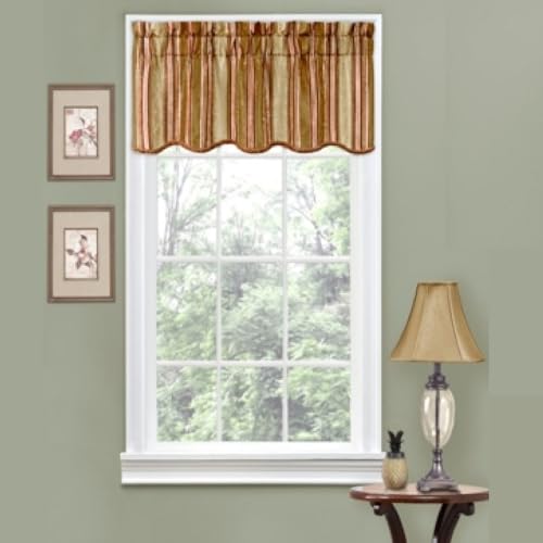 Waverly Traditions Stripe Ensemble Rod Pocket Valance for Windows in Bedroom, Kitchen, or Living Room, 52" x 16", Antique - Image 1