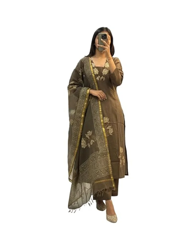 Gosriki GoSriKi Women's Rayon Viscose Straight Printed Kurta with Pant and Dupatta