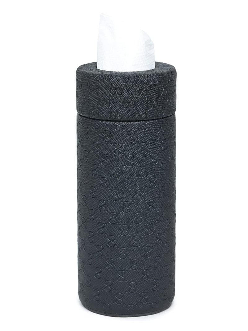Azyeea Handcrafted Leather Tissue Holder Tissue Paper Car Tissue Box Paper Napkin Holder Dispenser Organizer Facial Tissue Holder for Car Hotel Home Gift Dinning Table - Black (Cylinder Black) - Image 1