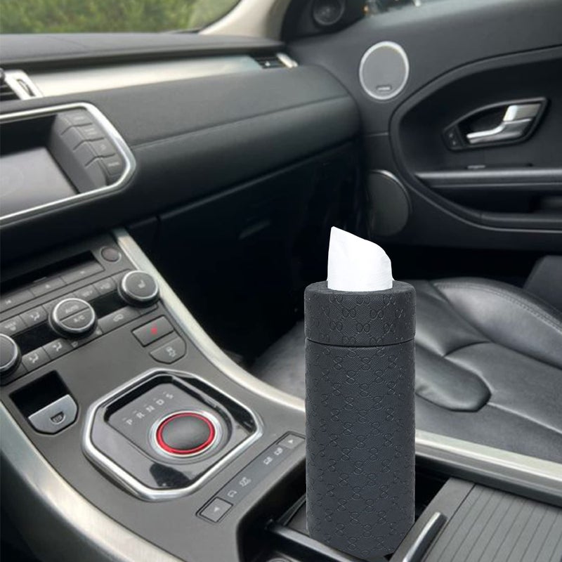Azyeea Handcrafted Leather Tissue Holder Tissue Paper Car Tissue Box Paper Napkin Holder Dispenser Organizer Facial Tissue Holder for Car Hotel Home Gift Dinning Table - Black (Cylinder Black) - Image 2