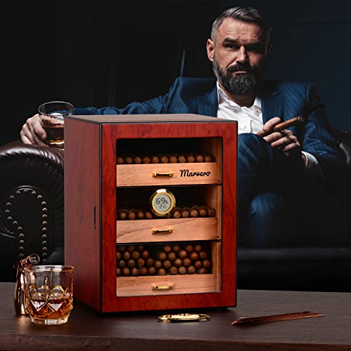 Marvero Cigar Humidors, Cedar Wood Humidor with Digital Hygrometer, Drawers, Humidifiers and Gold-plated Hardwares. cigar humidor cabinet for Men Husband Father, 150 Cigars Capacity Rosewood Color - Image 2