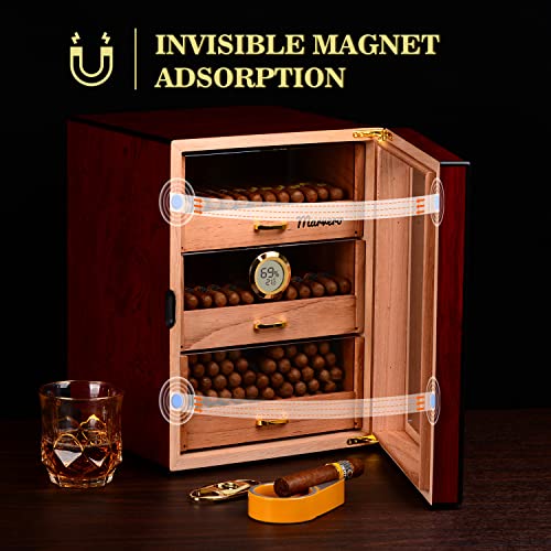 Marvero Cigar Humidors, Cedar Wood Humidor with Digital Hygrometer, Drawers, Humidifiers and Gold-plated Hardwares. cigar humidor cabinet for Men Husband Father, 150 Cigars Capacity Rosewood Color - Image 5
