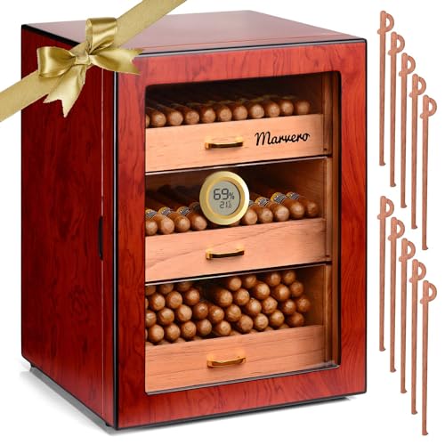 Marvero Cigar Humidors, Cedar Wood Humidor with Digital Hygrometer, Drawers, Humidifiers and Gold-plated Hardwares. cigar humidor cabinet for Men Husband Father, 150 Cigars Capacity Rosewood Color - Image 1