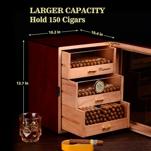 Marvero Cigar Humidors, Cedar Wood Humidor with Digital Hygrometer, Drawers, Humidifiers and Gold-plated Hardwares. cigar humidor cabinet for Men Husband Father, 150 Cigars Capacity Rosewood Color - Image 4