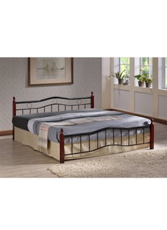 Uzman Home Wood And Steel Bed With Wooden Legs Cherry Brown 120 Cm 