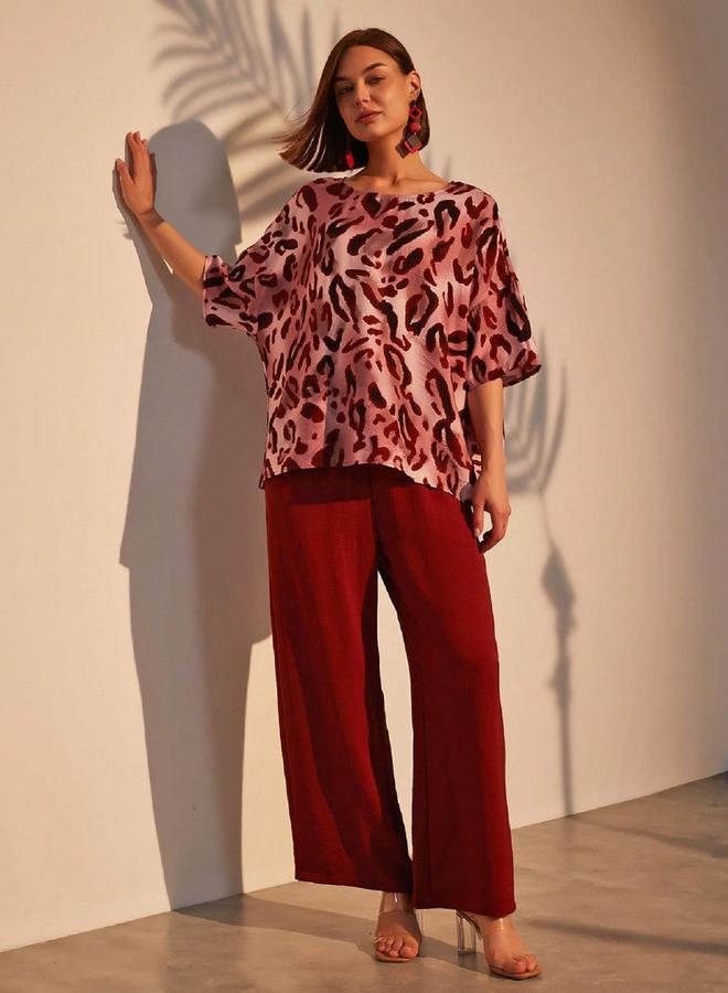 تايك تو طقم منسق من بنطال وبلوزة بطبعة ليوبارد - Image 5