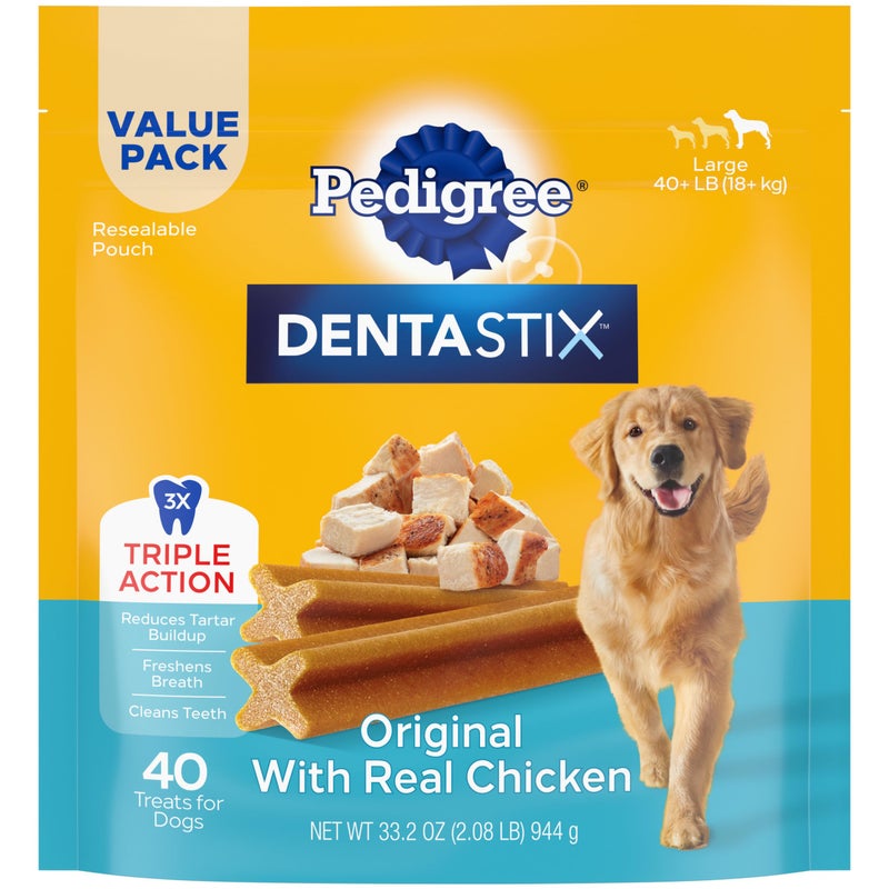 Pedigree Dentastix Large Breed Dog Treats, Original Flavor, 2.08 lb. Bag (40 Treats) - Image 1