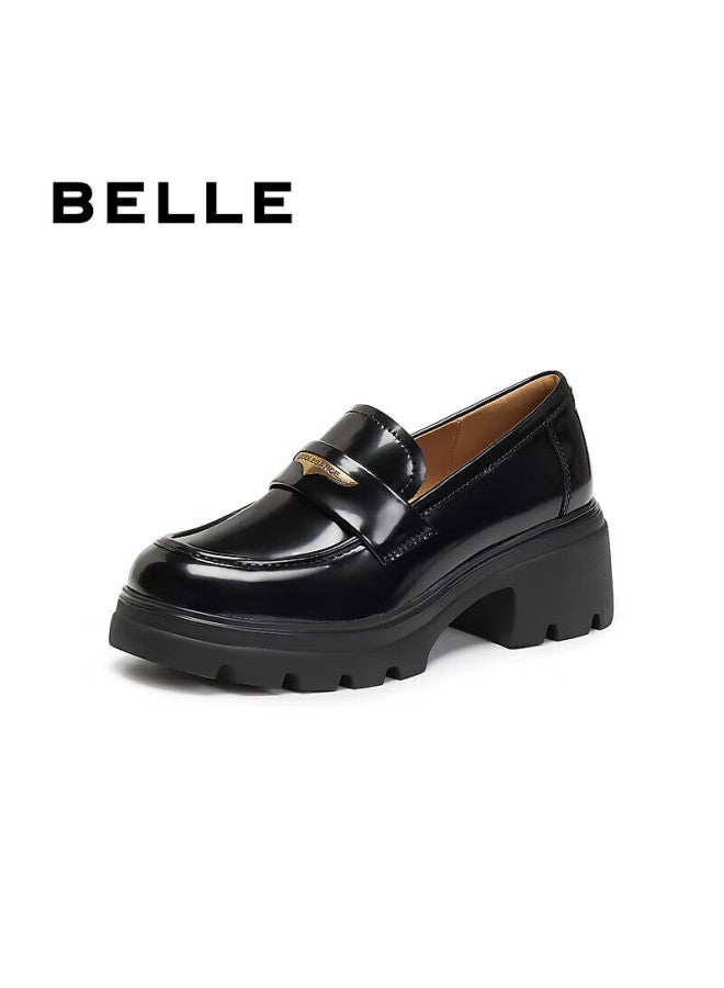 Belle Women's Loafers British Style Small Leather Shoes Autumn Commuter Flats Jd007cm5 Black Glossy 35 - Image 1