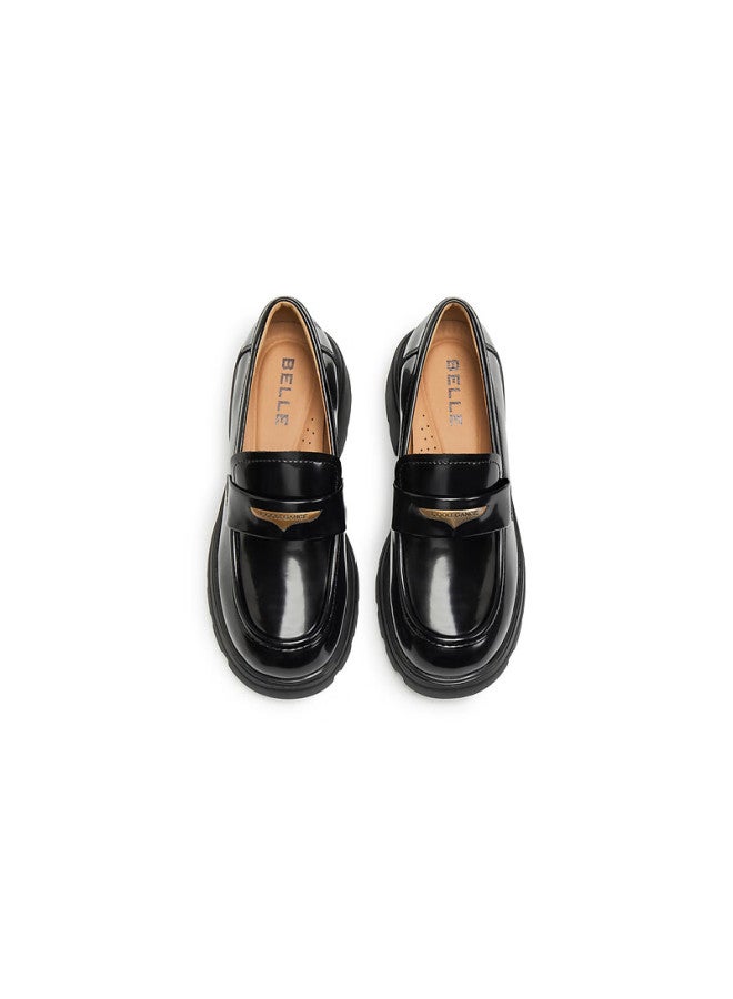 Belle Women's Loafers British Style Small Leather Shoes Autumn Commuter Flats Jd007cm5 Black Glossy 35 - Image 3