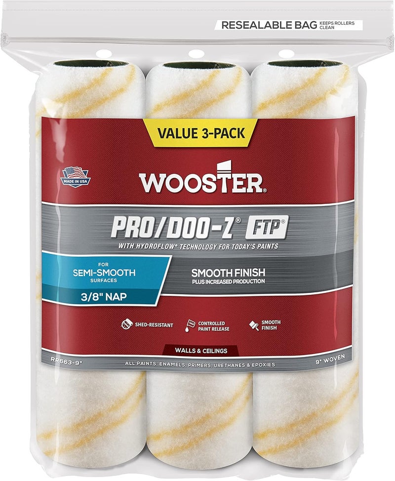 The Brush Company RR663-9 Pro Doo Z FTP Roller Cover 3/8-Inch Nap, 3-Pack , White
